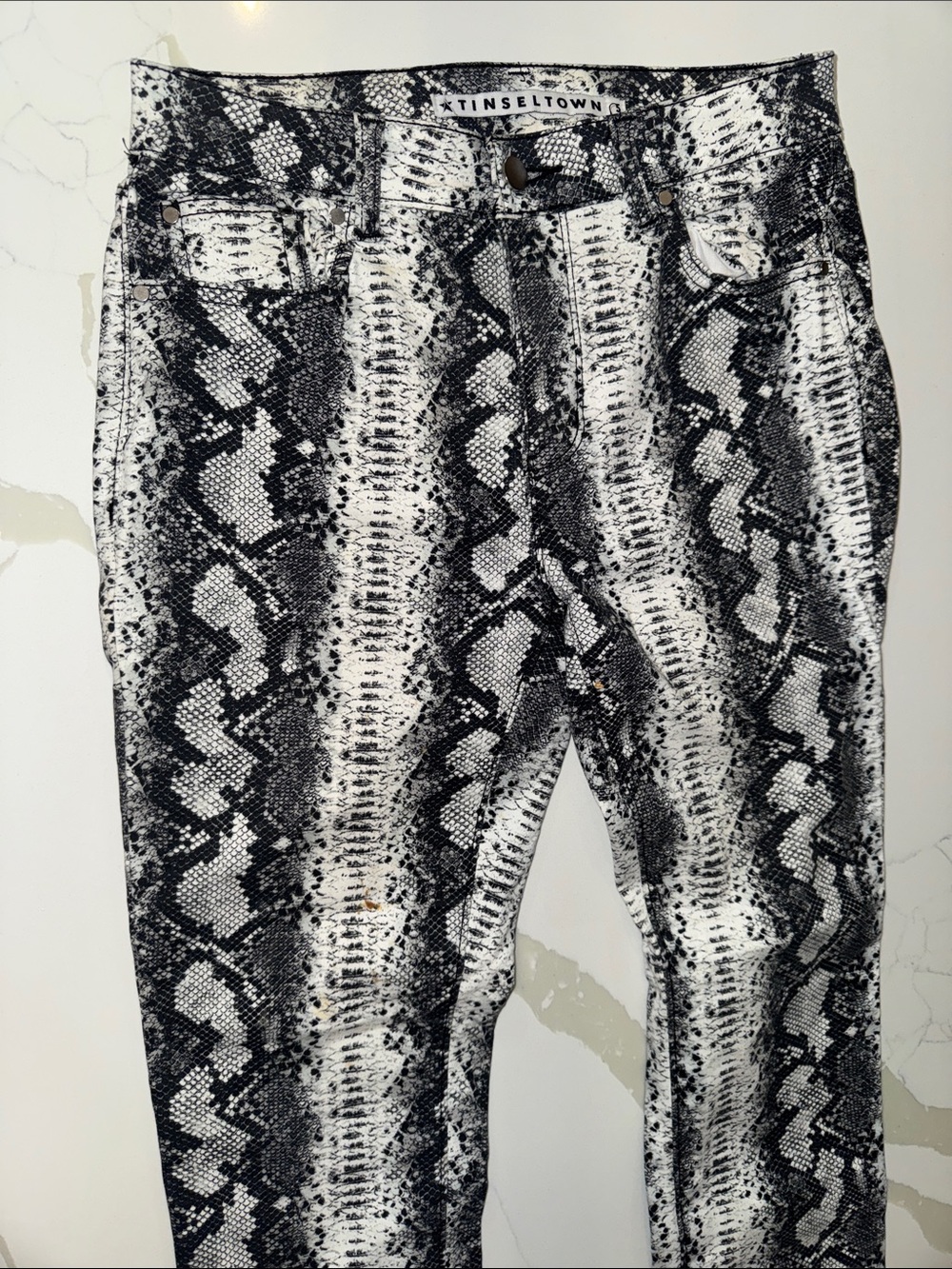 Tinseltown Black & White Snake-Print Skinny Jeans